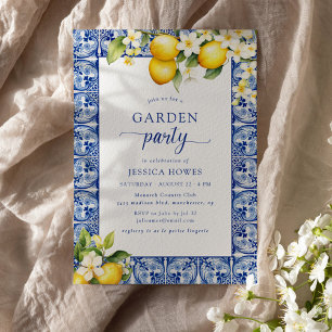 Garden Party Blue & Lemons Brautparty Einladung