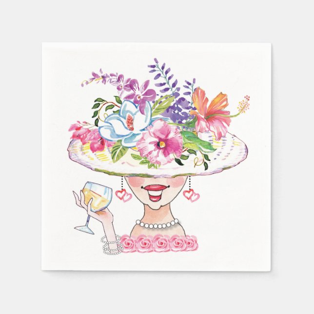 Garden Party Blume Hat Lady _White Wine Napkins Serviette (Vorderseite)