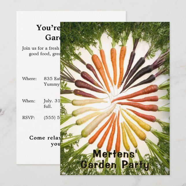 Garden Party Carrot Rainbow Colorful Custom Einladung (Vorne/Hinten)