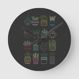 Garden Party mit Töpfen und Blumen Runde Wanduhr