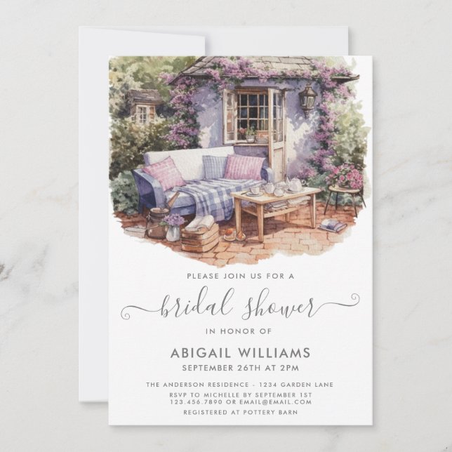 Garden Party Picnic Lavendel Brautparty Einladung (Vorderseite)