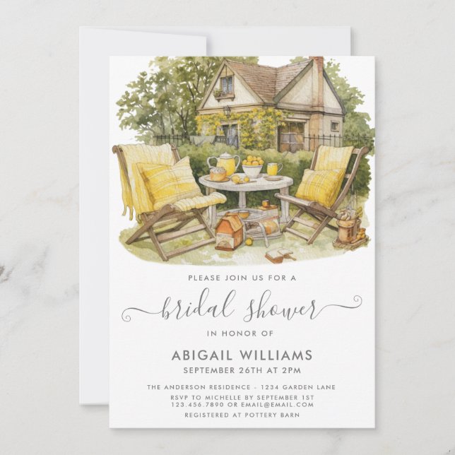 Garden Party Picnic Lemon Citrus Brautparty Einladung (Vorderseite)