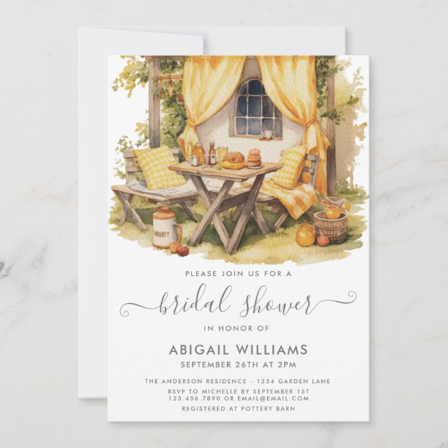 Garden Party Picnic Orange Citrus Brautparty Einladung (Vorderseite)