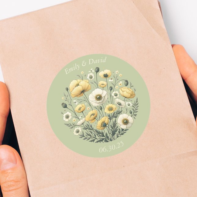 Garden Party Sage Wildblume Hochzeit Runder Aufkleber (Von Creator hochgeladen)