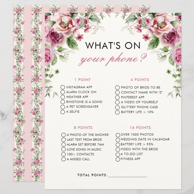 Garden Party Was auf Ihrem Handy Brautparty Game (Vorne/Hinten)