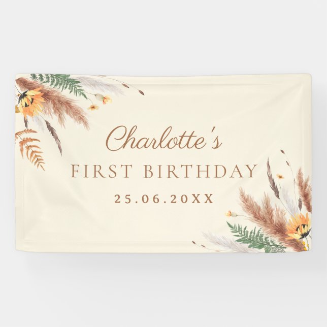 Garden Party Wildblume Floral 1. Geburtstag Banner (Horizontal)