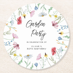 Garden Party Wildblumen Geburtstag Runder Pappuntersetzer
