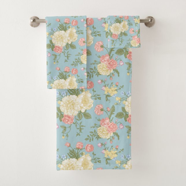 Garden Peony Floral Pattern Badhandtuch Set (Insitu)