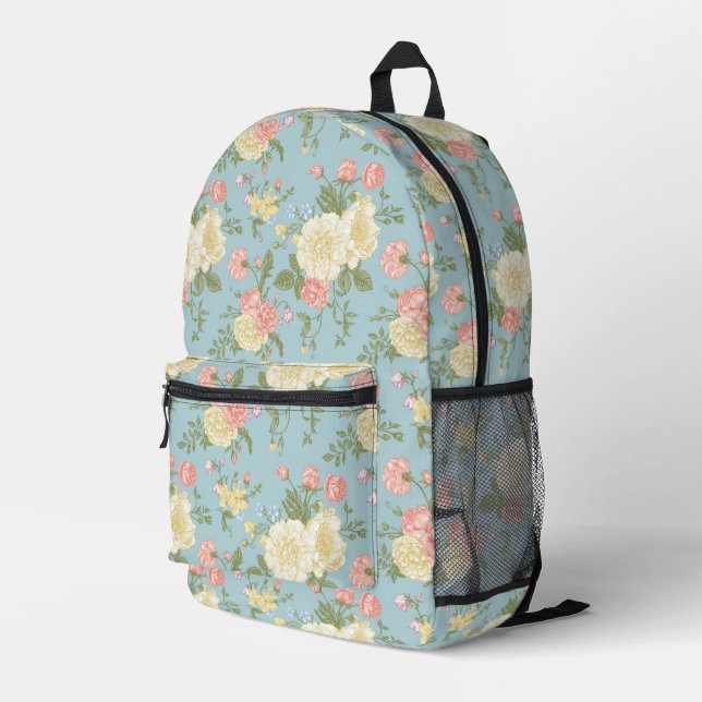 Garden Peony Floral Pattern Bedruckter Rucksack (Rückseitige Ecke Rechts)