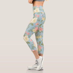 Garden Peony Floral Pattern Capri Leggings