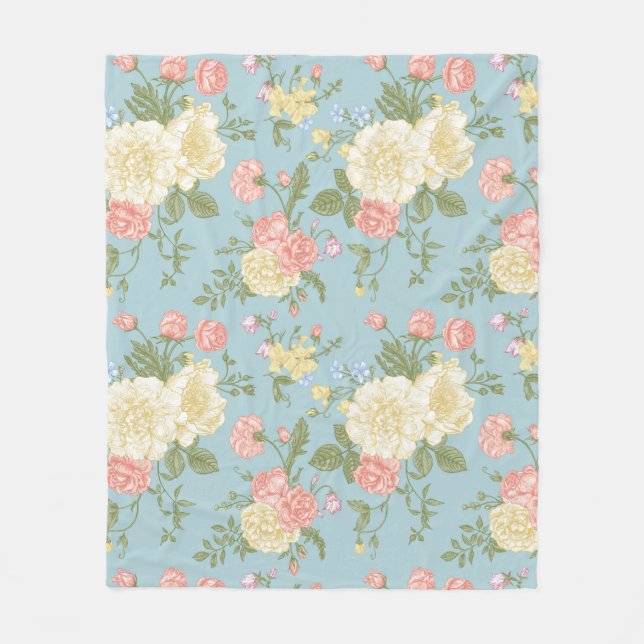 Garden Peony Floral Pattern Fleecedecke (Vorderseite)