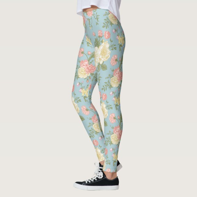 Garden Peony Floral Pattern Leggings (Links)