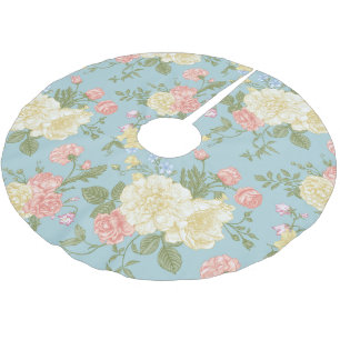 Garden Peony Floral Pattern Polyester Weihnachtsbaumdecke