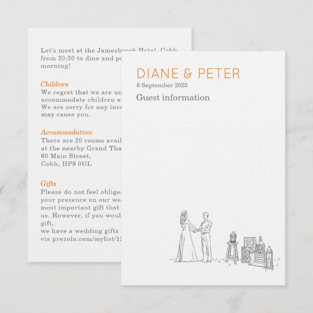 Garden Picnic Minimalistisch Black and White Weddi Begleitkarte (Vorne/Hinten)