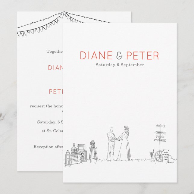 Garden Picnic Minimalistisch Black and White Weddi Einladung (Vorne/Hinten)