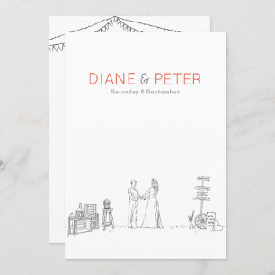 Garden Picnic Minimalistisch Black and White Weddi Einladung