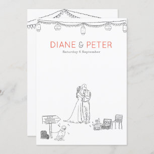 Garden Picnic Minimalistisch Black and White Weddi Einladung