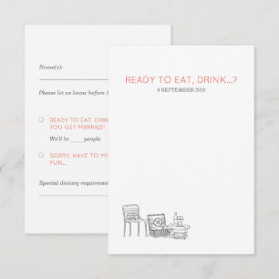Garden Picnic Minimalistisch Black and White Weddi RSVP Karte