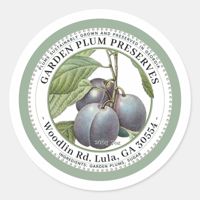 Garden Plum Preserve Jelly Label Runder Aufkleber (Vorderseite)
