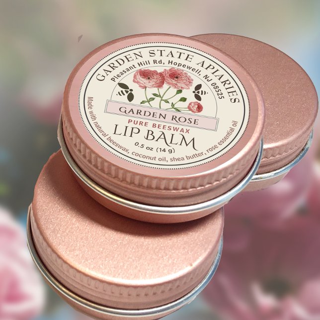 Garden Rose Bienenwachs Lip Balm mit Rose Blume Bi Runder Aufkleber (Von Creator hochgeladen)