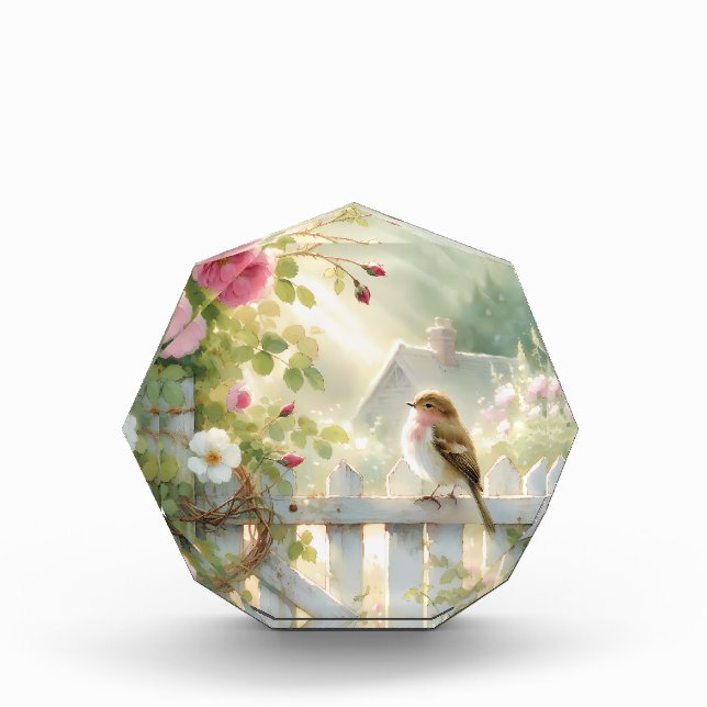 Garden Rose Bird Watercolor Scene Fotoblock (Vorderseite)