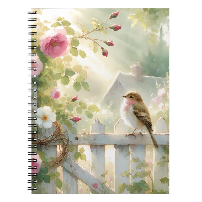 Garden Rose Bird Watercolor Scene Notizblock (Vorderseite)