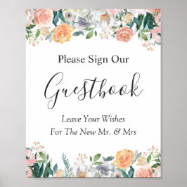 Garden Rose Floral Wedding Gästebuchunterschrift Poster