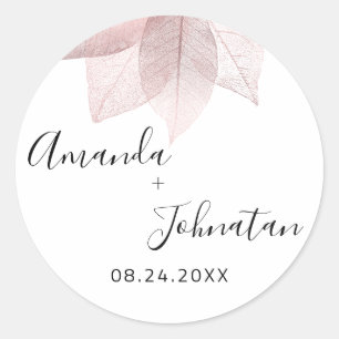 Garden Rose Gold Leaf Name Datum Weiße Farbe Runder Aufkleber