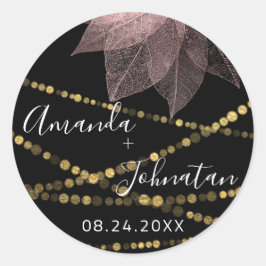 Garden Rose Gold Leaf Name Datum Weißes Gold Runder Aufkleber