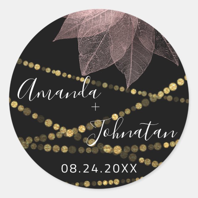 Garden Rose Gold Leaf Name Datum Weißes Gold Runder Aufkleber (Vorderseite)