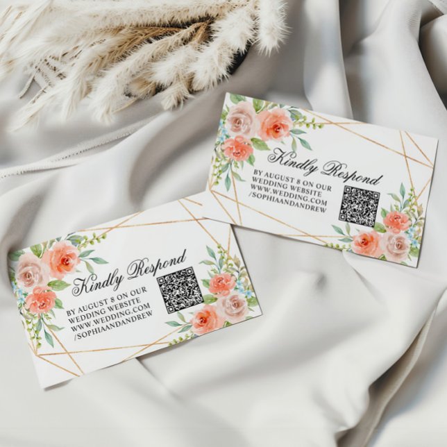 Garden Rose & Goldrahmen Hochzeitsstift QR Code UA Begleitkarte (Von Creator hochgeladen)