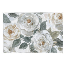 Garden Roses | White Watercolor Floral Vintage Kissenbezug
