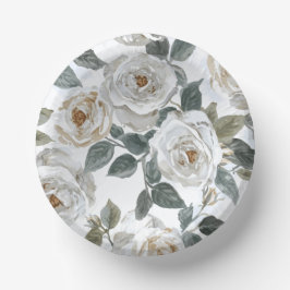 Garden Roses | White Watercolor Floral Vintage Pappteller