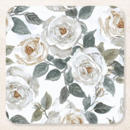 Garden Roses | White Watercolor Floral Vintage Rechteckiger Pappuntersetzer