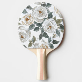 Garden Roses | White Watercolor Floral Vintage Tischtennis Schläger