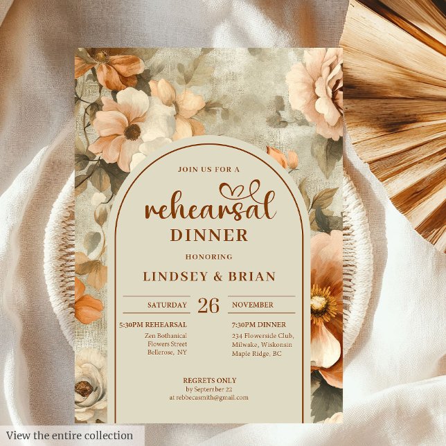Garden Rust Ivory Floral Rehearsal Invitation Einladung (Garden Rust Ivory Floral Rehearsal Invitation)