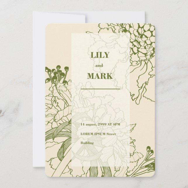 Garden Scabiosa Blume Linie Abbildung. Einladung (Vorderseite)