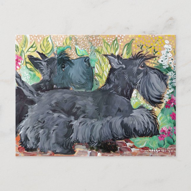 Garden Scottish Terriers Postkarte (Vorderseite)