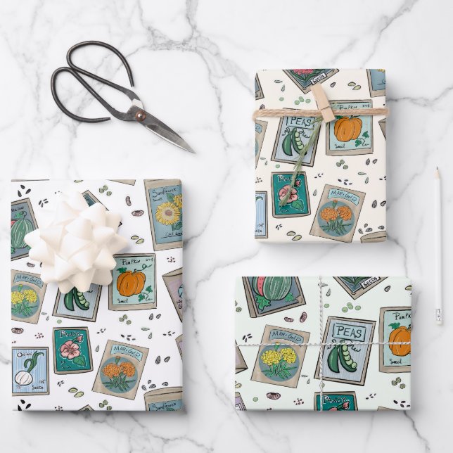 Garden Seed Packs Papier Set von 3 (Vorderseite)