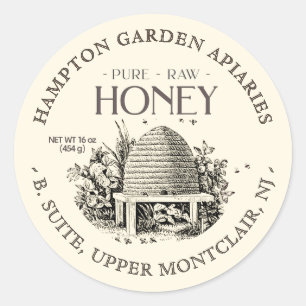 Garden Skep mit kleinen Bienen Honey Jar Label Runder Aufkleber
