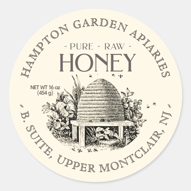 Garden Skep mit kleinen Bienen Honey Jar Label Runder Aufkleber (Vorderseite)