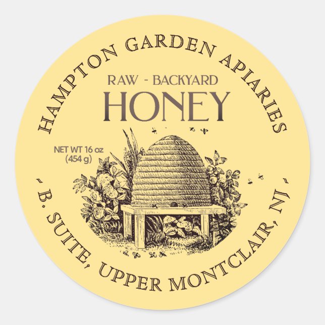 Garden Skep mit kleinen Bienen Honey Jar Label Runder Aufkleber (Vorderseite)