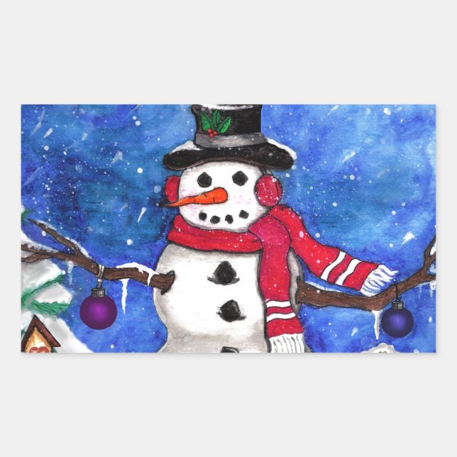 Garden Snowman Rechteckiger Aufkleber (Vorderseite)