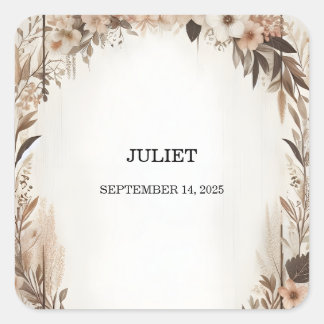 Garden Spring Wood Boho Rustikales Brautparty Quadratischer Aufkleber