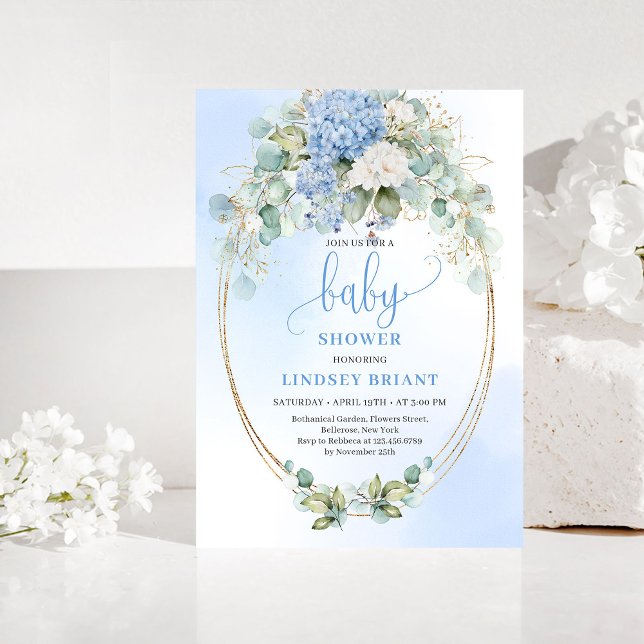 Garden Style Blue Hydrangeas Baby Shower Invitatio Einladung (Garden Style Blue Hydrangeas Baby Shower Invitation)