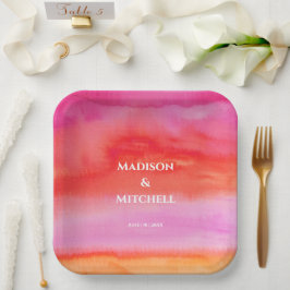 Garden Sunrise Pink Orange Hochzeit Pappteller