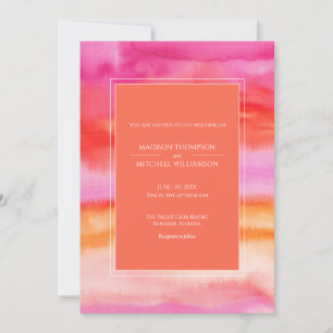 Garden Sunrise Pink Orange Moderne Blumenhochzeit Einladung