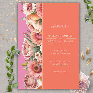 Garden Sunrise Pink Orange Moderne Blumenhochzeit Einladung