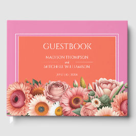 Garden Sunrise Pink Orange Moderne Blumenhochzeit Gästebuch