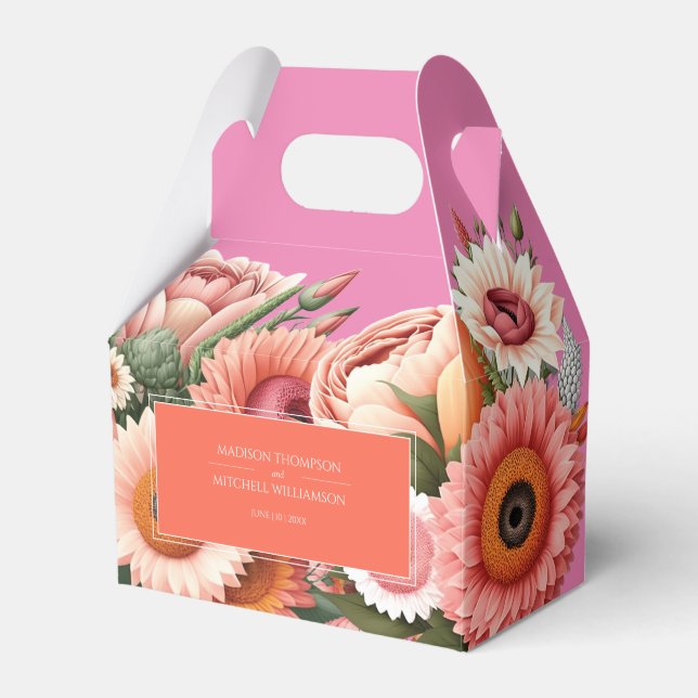 Garden Sunrise Pink Orange Moderne Blumenhochzeit Geschenkschachtel (Vorderseite)
